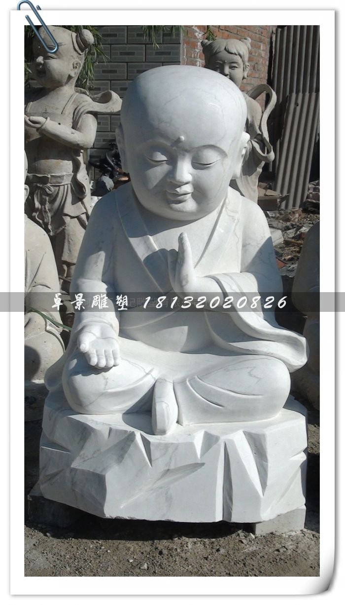 打坐小和尚石雕，大理石人物雕塑