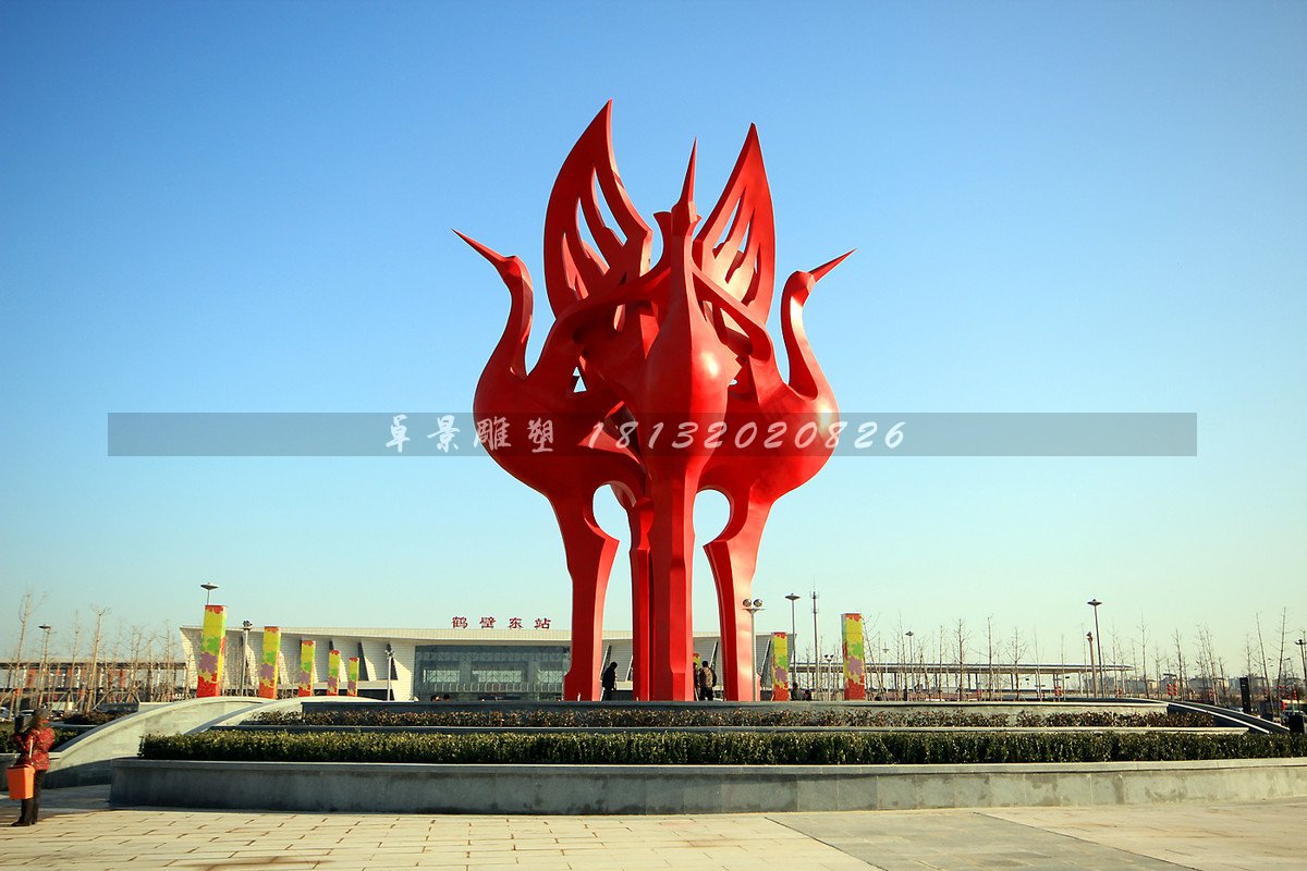不銹鋼仙鶴雕塑，抽象仙鶴雕塑 (2)