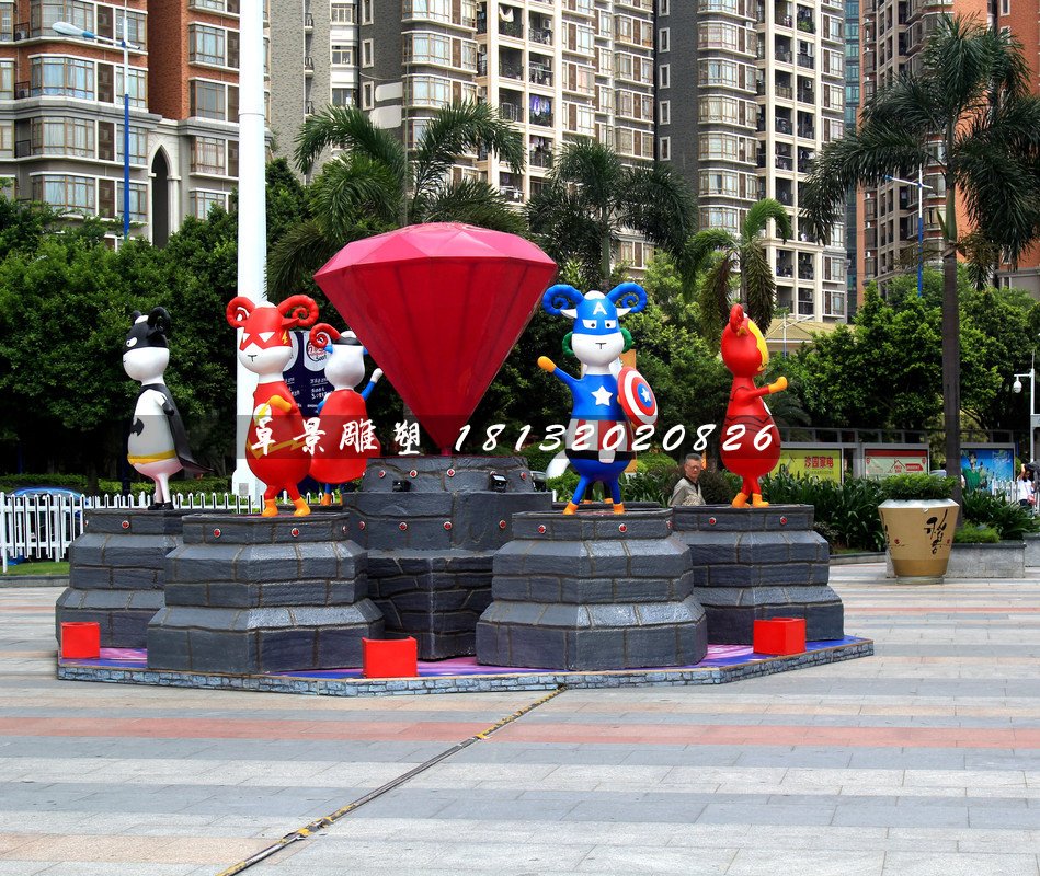 小區(qū)卡通雕塑，小區(qū)玻璃鋼人物雕塑 (2)