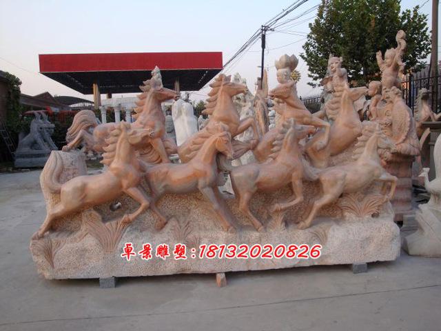石雕奔馬，石頭奔馬雕塑，石雕飛馬雕塑