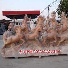 石雕奔馬，石頭奔馬雕塑，石雕飛馬雕塑
