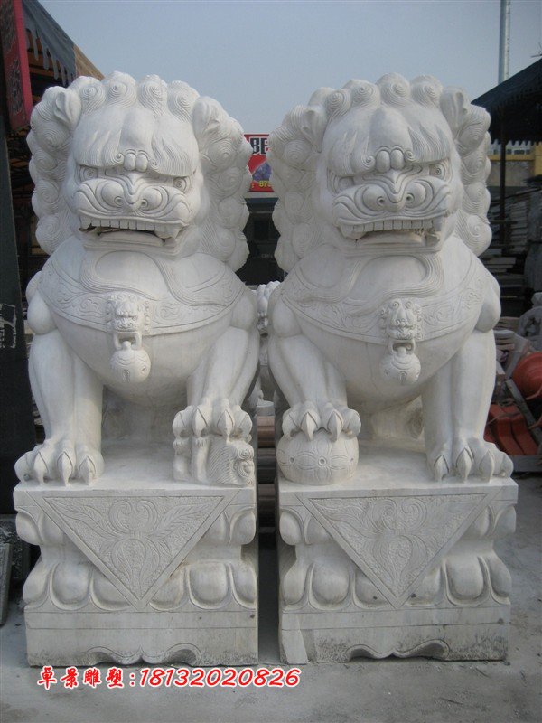 白色石頭獅子雕塑，白色石獅子 (2)