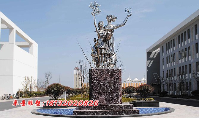 學(xué)校不銹鋼人物雕塑,教學(xué)樓前不銹鋼雕塑