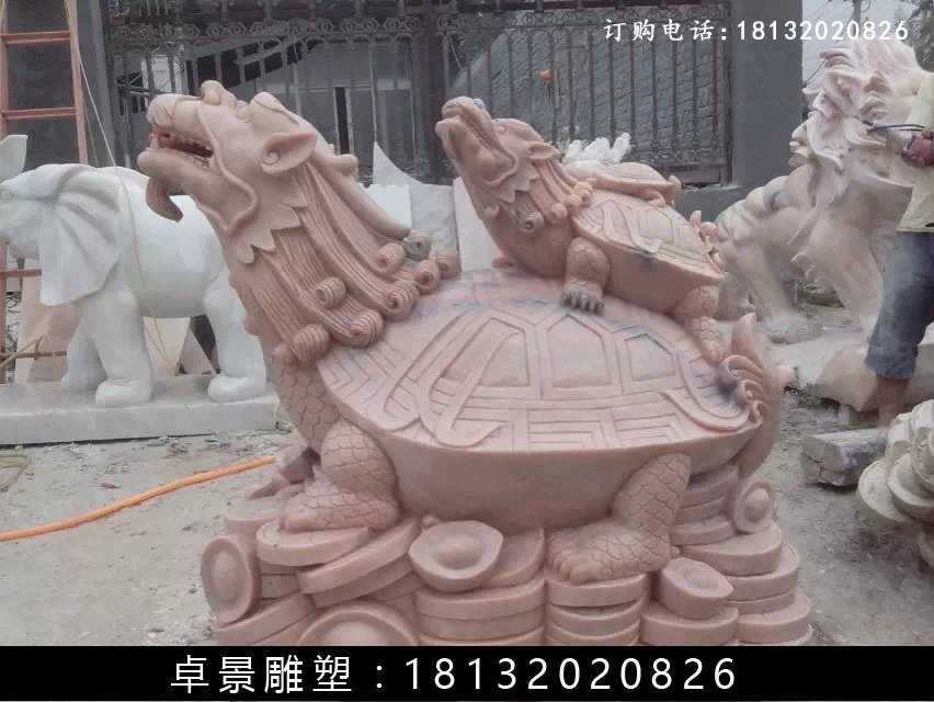 龍龜石雕，晚霞紅龍龜?shù)袼?(3)