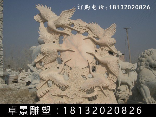 仙鶴石雕，晚霞紅仙鶴雕塑 (1)