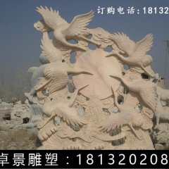 仙鶴石雕，晚霞紅仙鶴雕塑