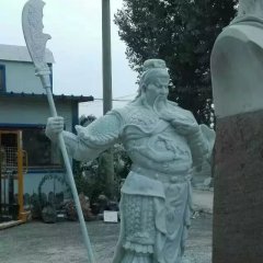 關(guān)公石雕，漢白玉關(guān)公持刀雕塑