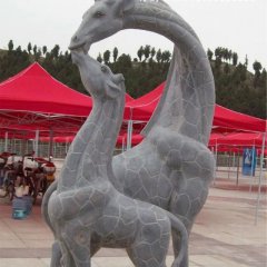 母子長頸鹿石雕，公園動物石雕