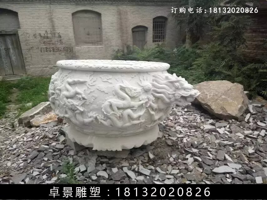 石水缸，漢白玉水缸雕塑 (1)