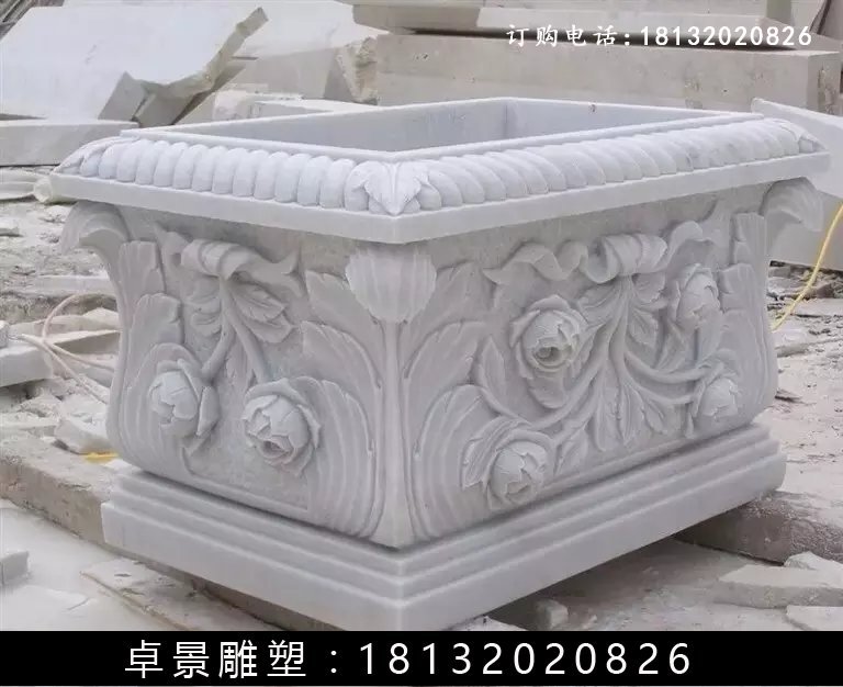 石水缸，漢白玉水缸雕塑 (3)
