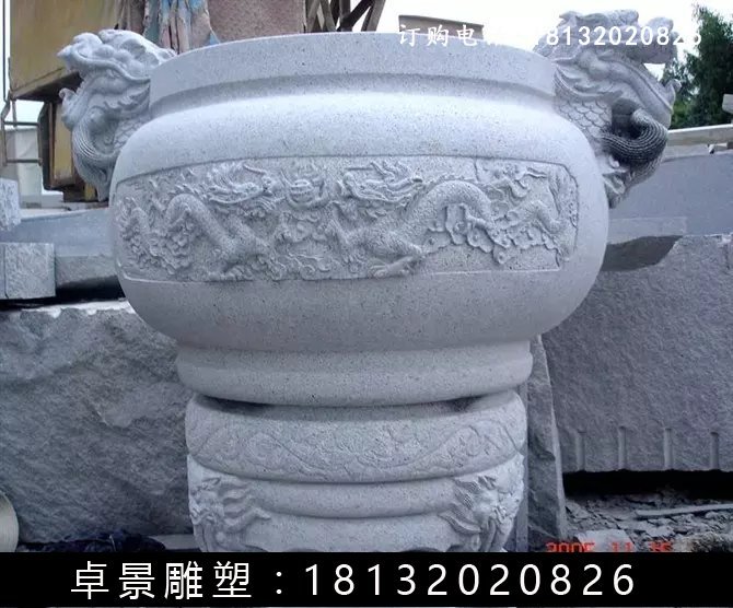 石圓鼎，石香爐雕塑 (2)