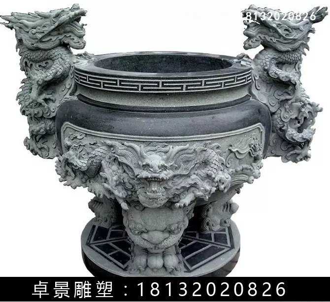 石圓鼎，石香爐雕塑 (5)