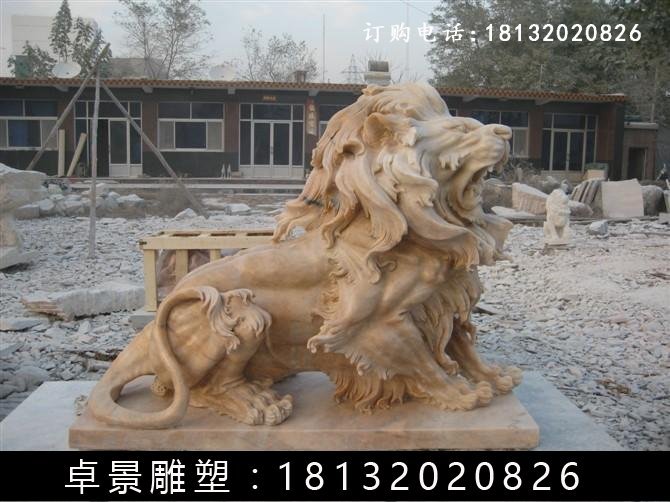 西洋獅石雕，晚霞紅西洋獅雕塑 (1)