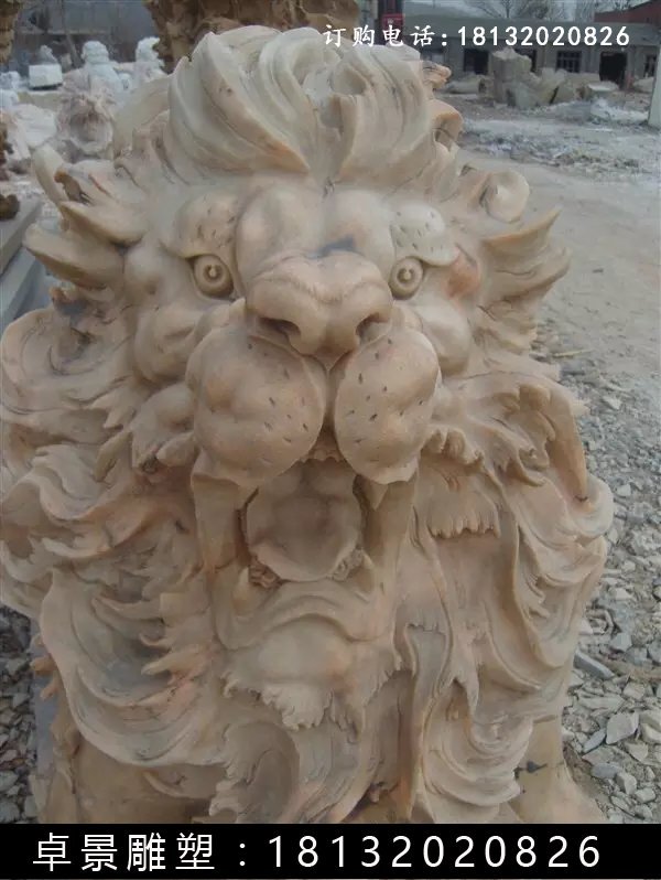 西洋獅石雕，晚霞紅西洋獅雕塑 (2)