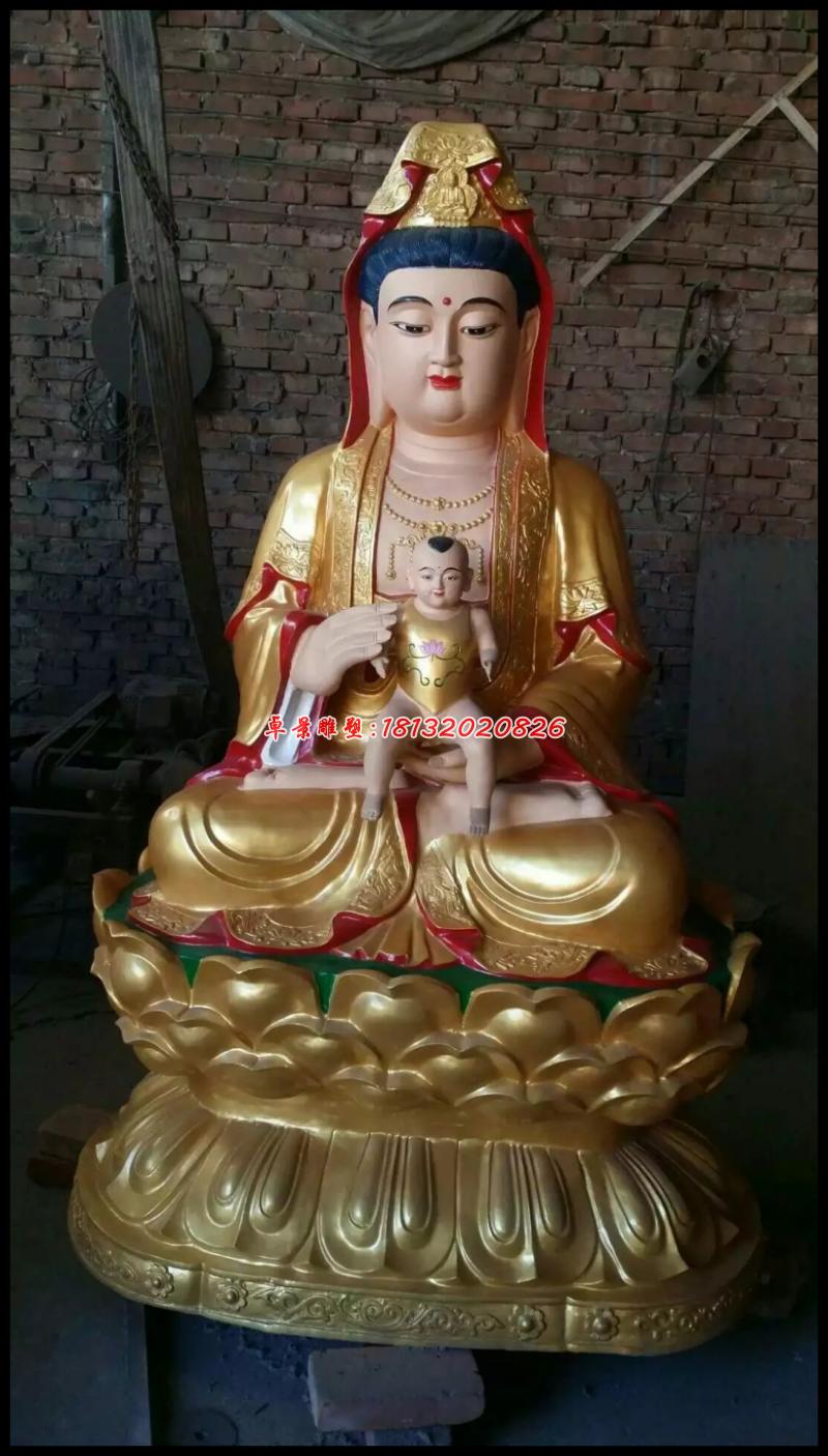 觀音送子銅雕，貼金銅觀音送子雕塑