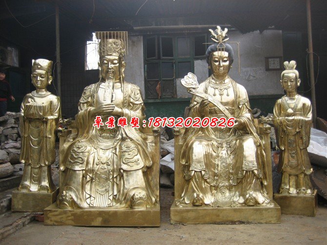 玉帝王母銅雕，鎏金銅玉帝王母雕塑