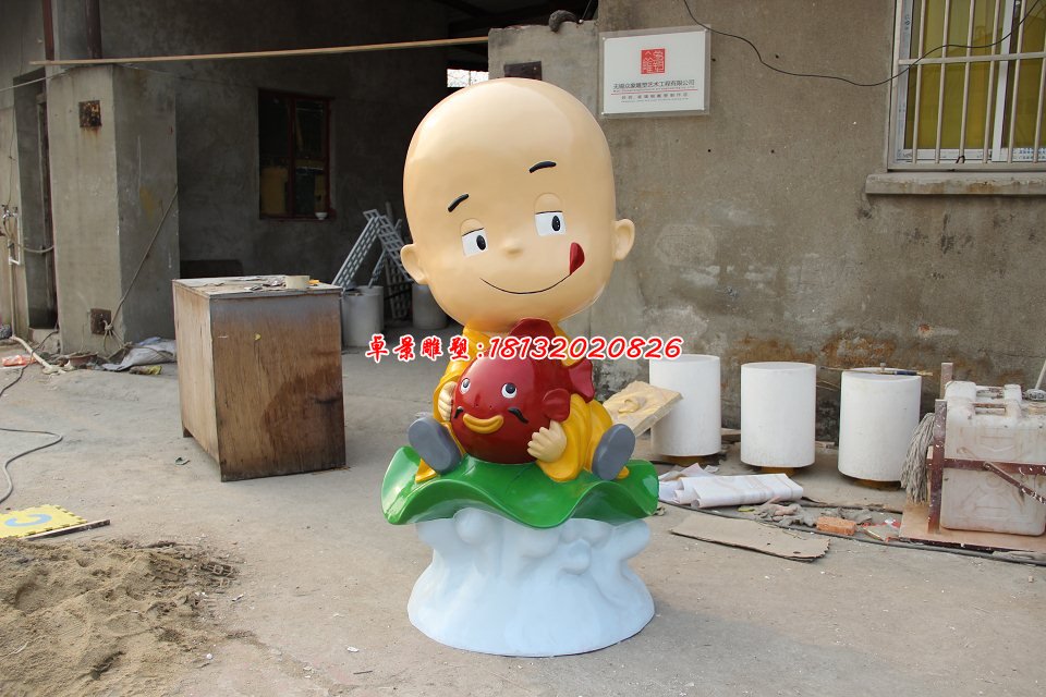 玻璃鋼小和尚雕塑，玻璃鋼人物雕塑