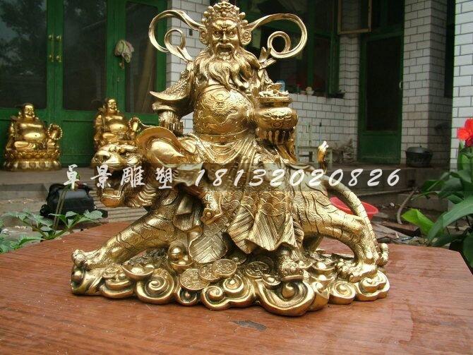 財神銅雕，騎虎財神銅雕