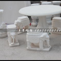 漢白玉石象桌象凳，石象桌象凳雕塑