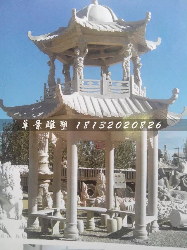 兩層亭子，六角石亭，石雕亭子