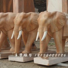 大象石雕，晚霞紅大象石雕，動物石雕