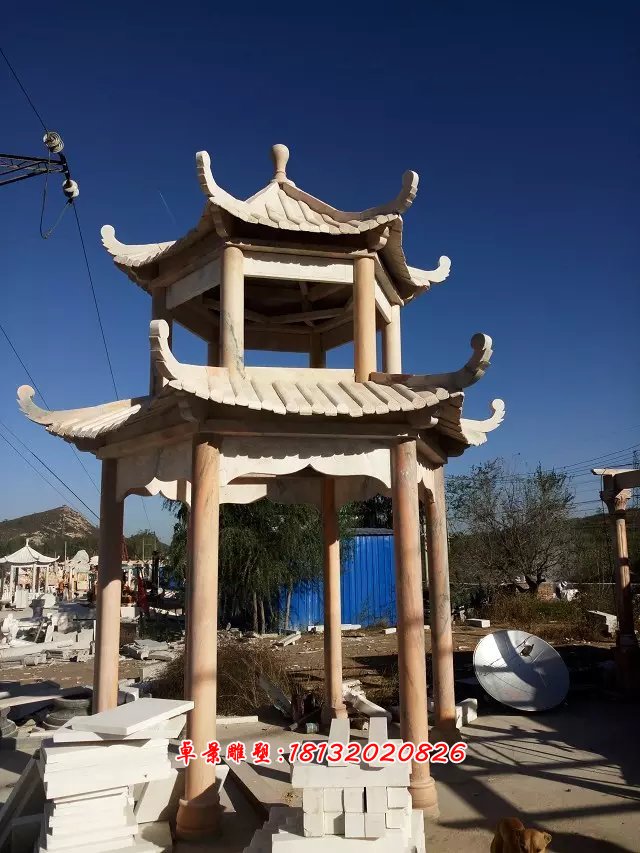 晚霞紅亭子,涼亭石雕