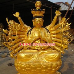 千手觀音銅雕，坐式千手觀音菩薩雕塑