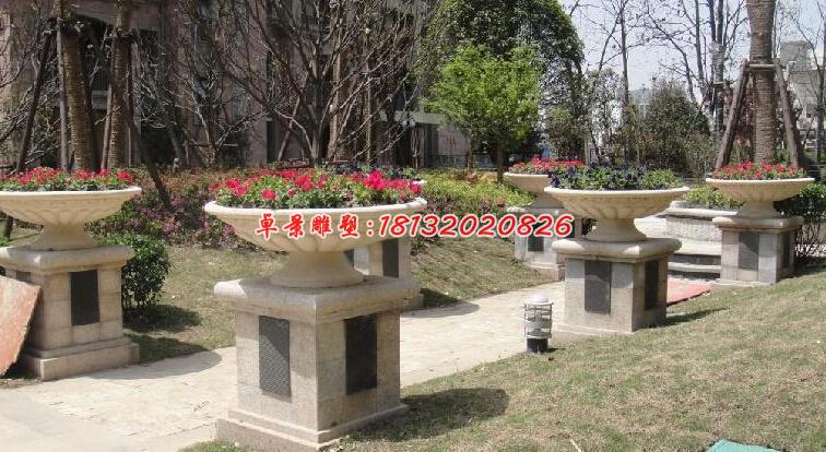 石雕花盆，公園景觀雕塑