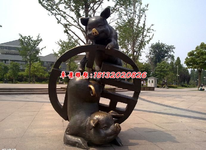 銅雕動物雕塑，銅豬雕塑，公園景觀銅雕