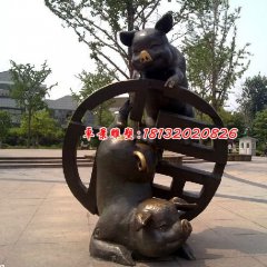 銅雕動物雕塑，銅豬雕塑，公園景觀銅雕