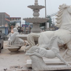 石雕馬，馬踏祥云石雕，漢白玉馬踏祥云雕塑