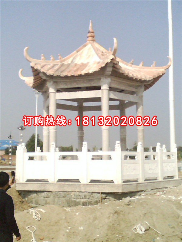石雕亭子，晚霞紅石涼亭