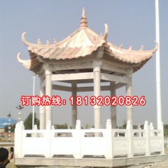 石雕亭子，晚霞紅石涼亭