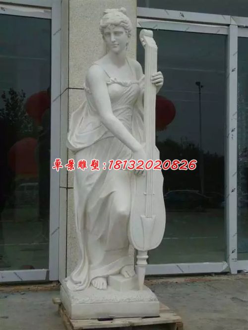 拉提琴石雕，漢白玉西方人物雕塑