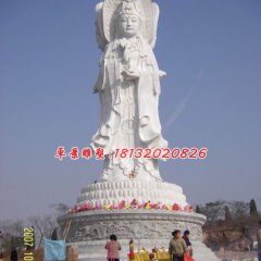石雕三面觀音，漢白玉觀音菩薩雕塑