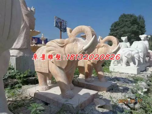 石雕大象，晚霞紅石雕大象 (1)