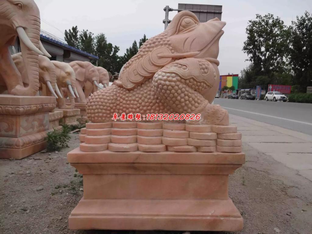 金蟾石雕，晚霞紅金蟾雕塑 (2)