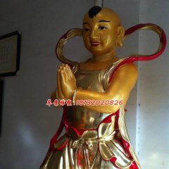 玻璃鋼善財(cái)童子雕塑，玻璃鋼彩繪貼金雕塑