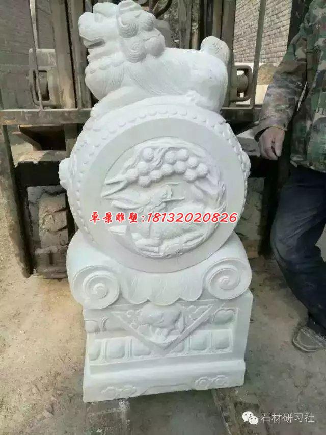抱鼓石雕塑，漢白玉門(mén)墩雕塑 (1)