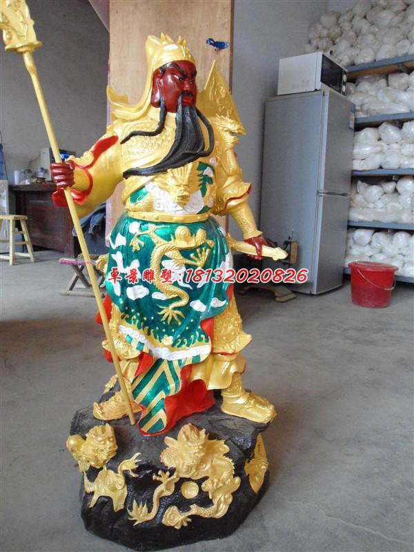玻璃鋼紅臉關(guān)公雕塑，玻璃鋼彩繪神仙雕塑