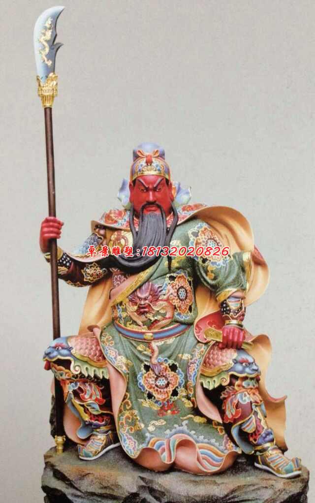玻璃鋼紅臉關(guān)公，坐式關(guān)公雕塑