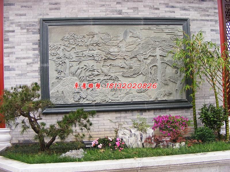 墻上石浮雕，松鶴延年石浮雕