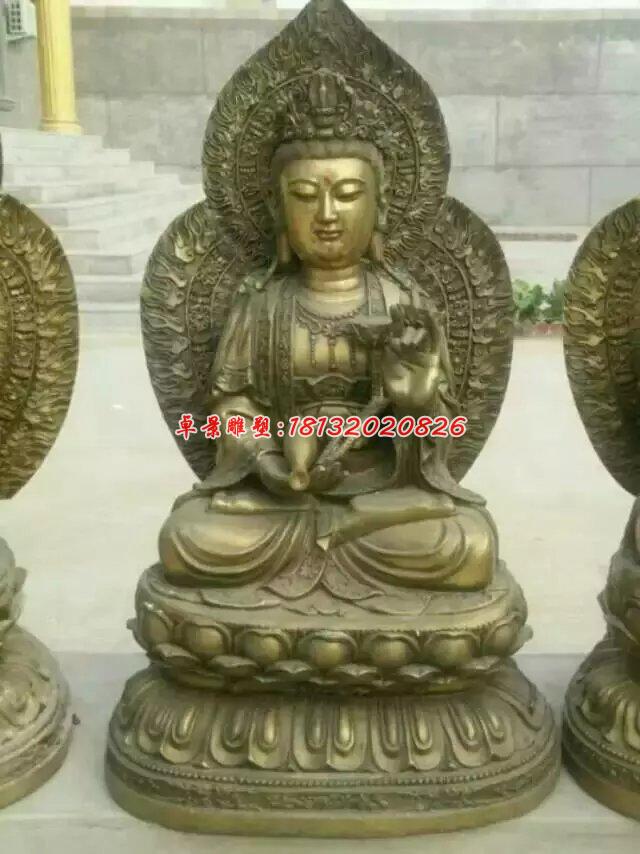 西方三圣銅雕，坐式佛像雕塑 (1)