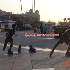 玩輪滑小孩銅雕，廣場(chǎng)人物雕塑