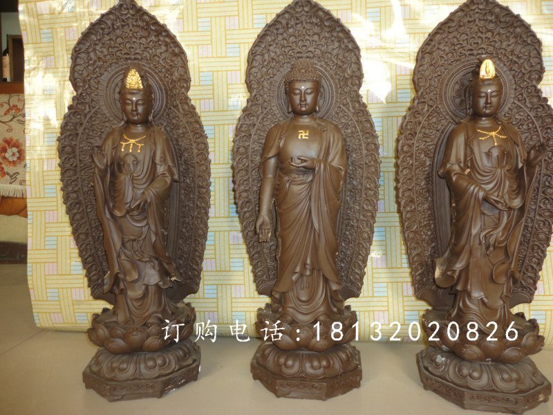 東方三圣銅雕，鑄銅東方三圣雕塑，西方三圣銅雕 (3)