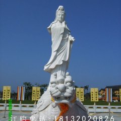 觀音石雕，漢白玉立式觀音雕塑