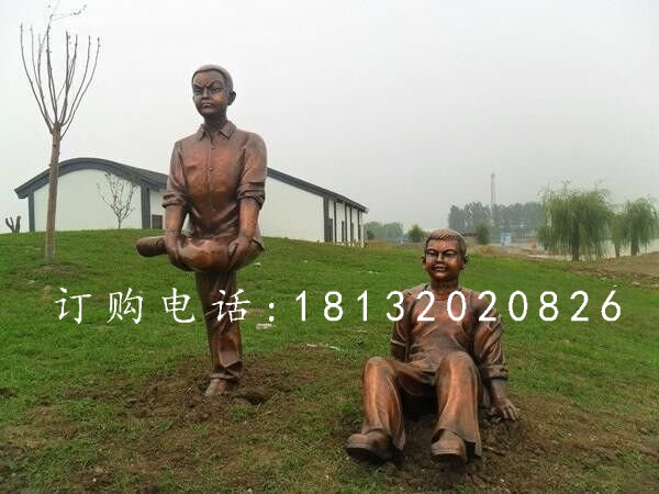 鍛造兒童雕塑，鍛銅少年雕塑 (1)