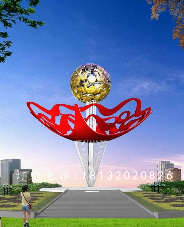 不銹鋼花朵雕塑，廣場(chǎng)不銹鋼花球雕塑