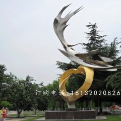 鳳凰展翅不銹鋼雕塑，公園景觀雕塑