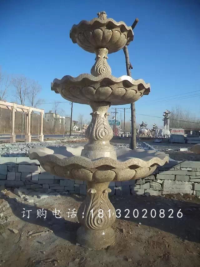 跌水盆噴泉雕塑，三層跌水盆石雕 (1)